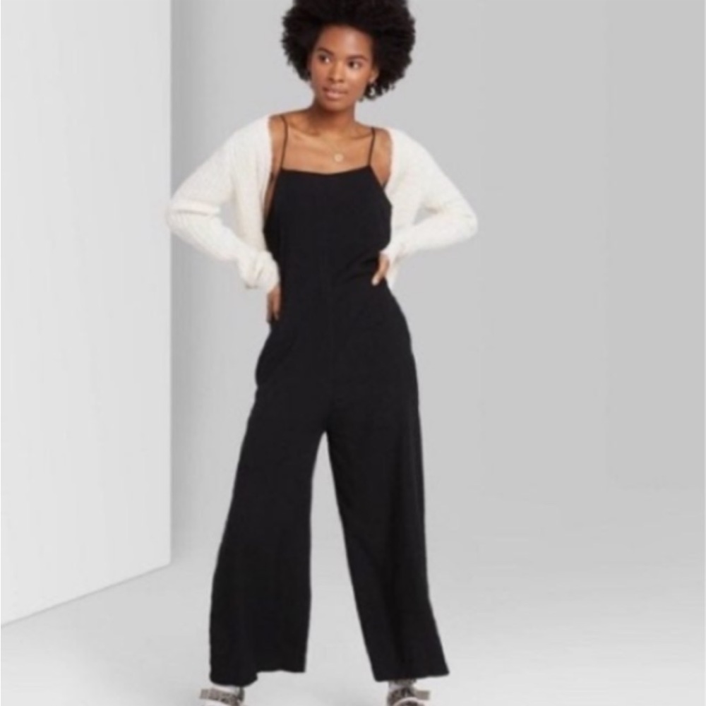 WILD FABLE Black Stretch Crop Jumpsuit-M